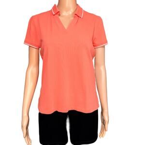 St Johns Bay Womens Polo T Shirt Top Collared Short Sleeve Orange White MP